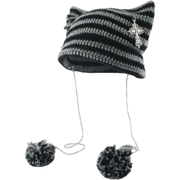 Crochet Beanie Hat Women Vintage Slouchy Y2K Accessories Knit Hat main image 3
